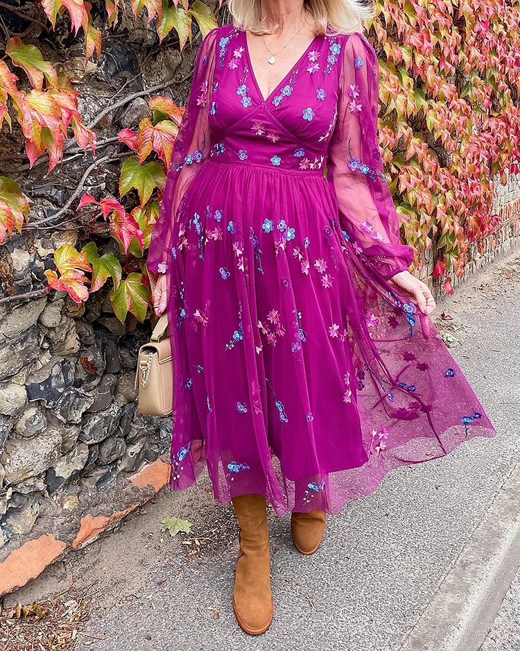 V-Neck Elegant Printed Dress