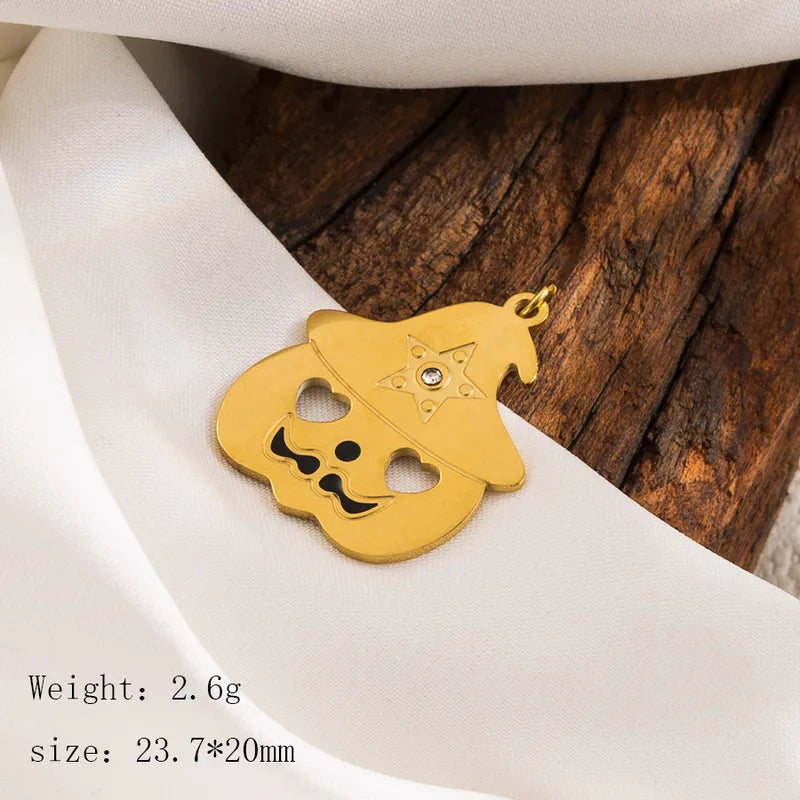 1 Piece 23*24mm Hole 3~3.9mm 304 Stainless Steel 14K Gold Plated Pumpkin Skull Ghost Polished Pendant Jewelry Accessories