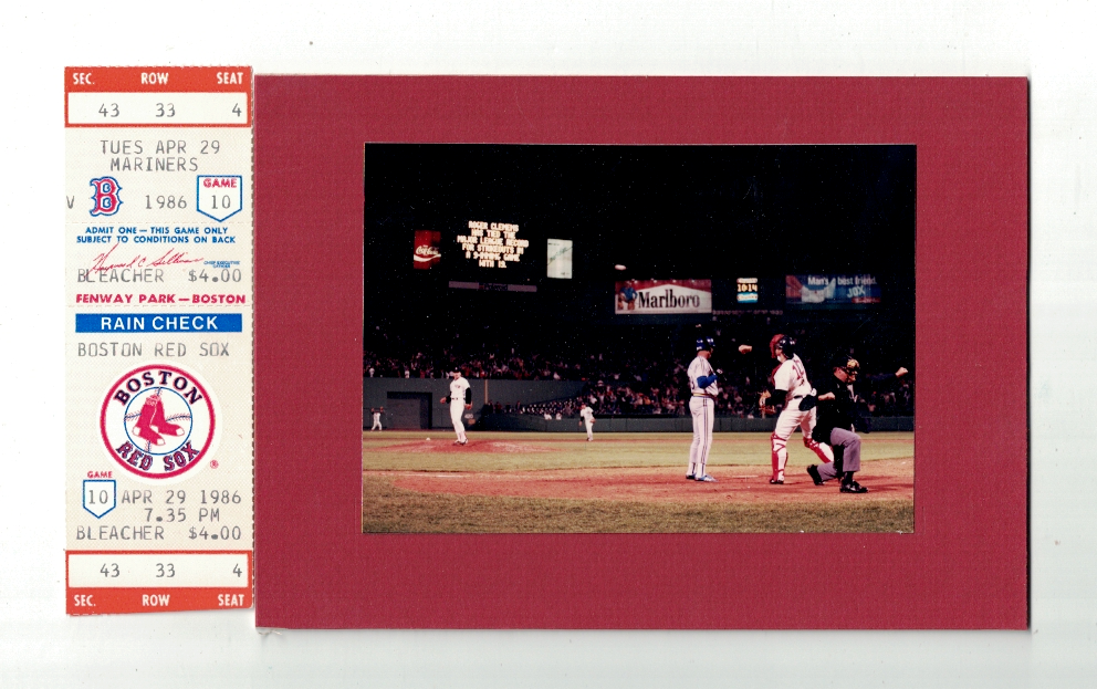 Roger Clemens Boston Red Sox 4/29/86 20 K Game Ticket W/Photo Poster painting