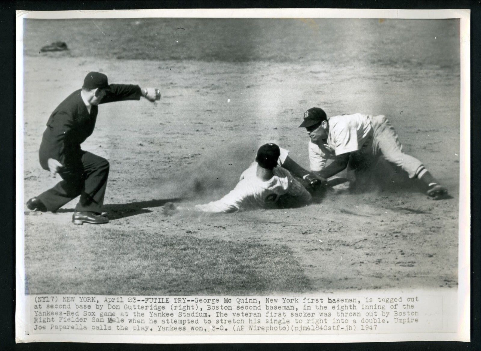 Don Gutteridge George McQuinn Paparella 1947 Press Photo Poster painting Boston Red Sox Yankees