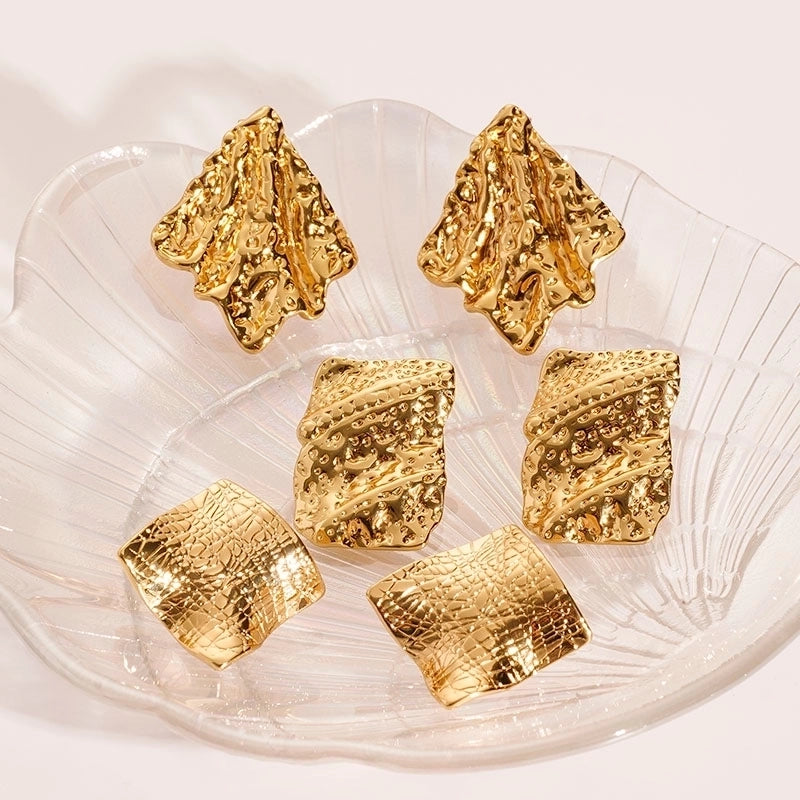 1 Pair Vintage Style Geometric Irregular Pleated 304 Stainless Steel Ear Studs