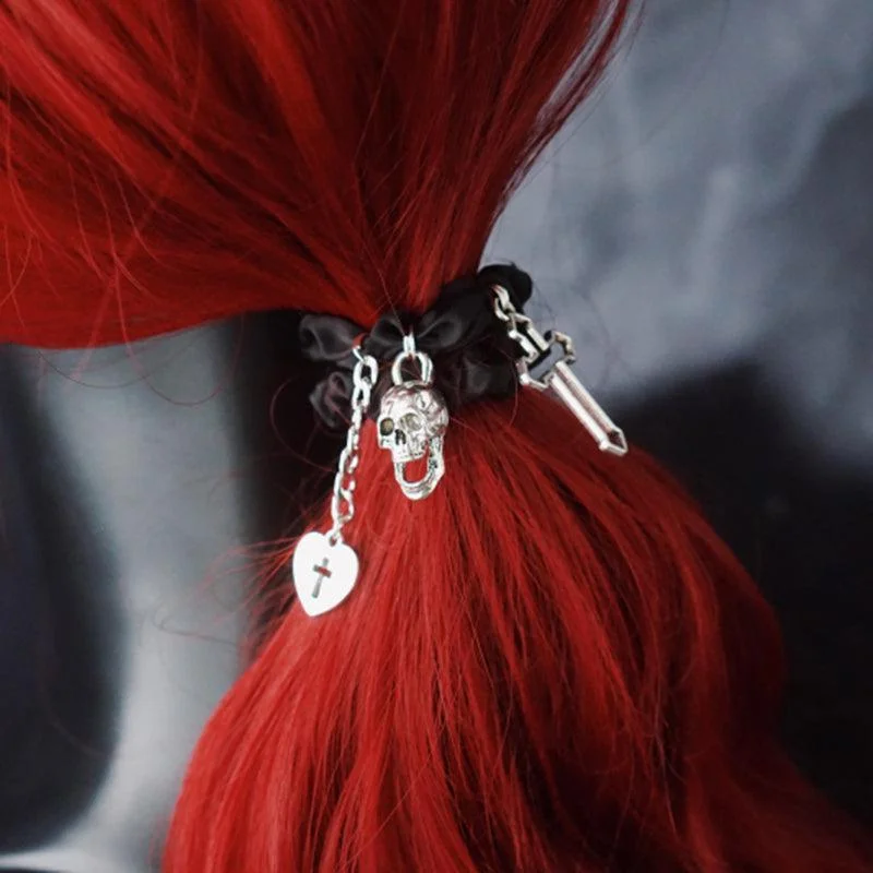 Skull Cross Heart Hair Tie