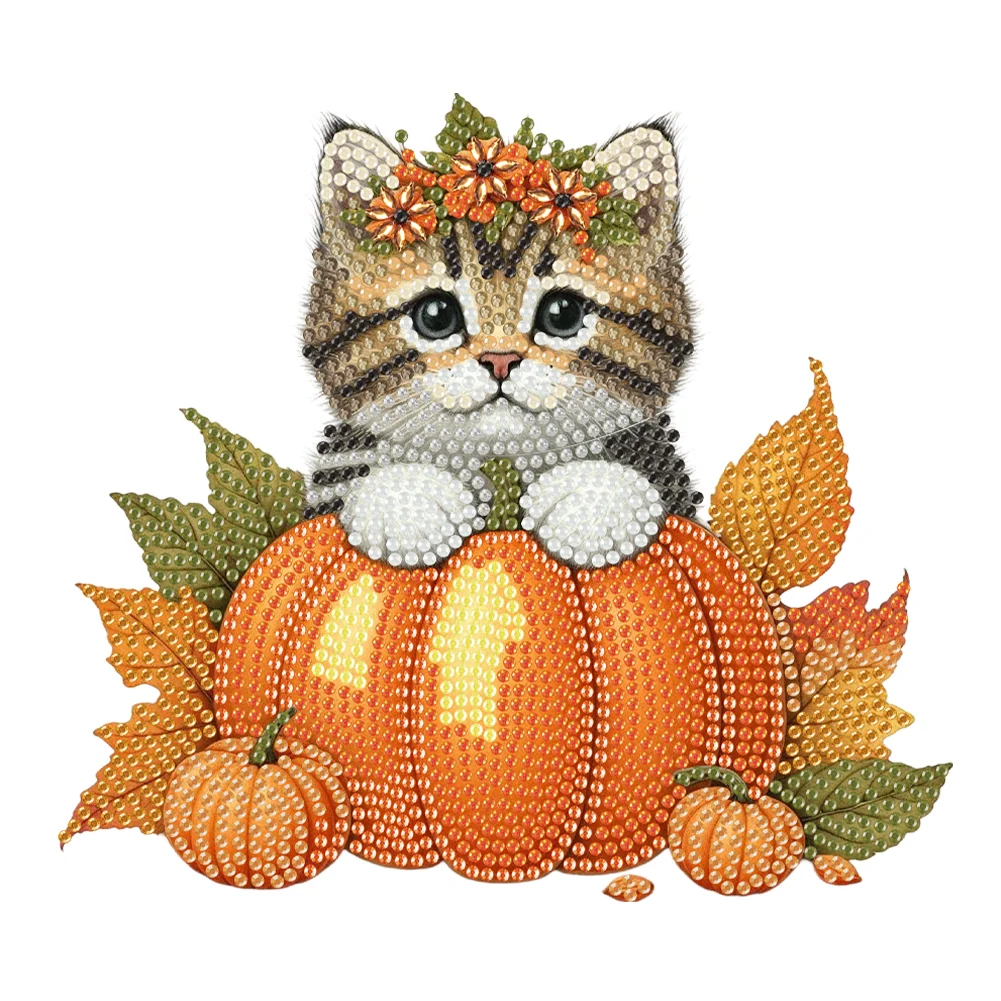 2D Flat Cat DIY Shaking Head Cat Pumpkin Diamond Painting Desktop Decorations
