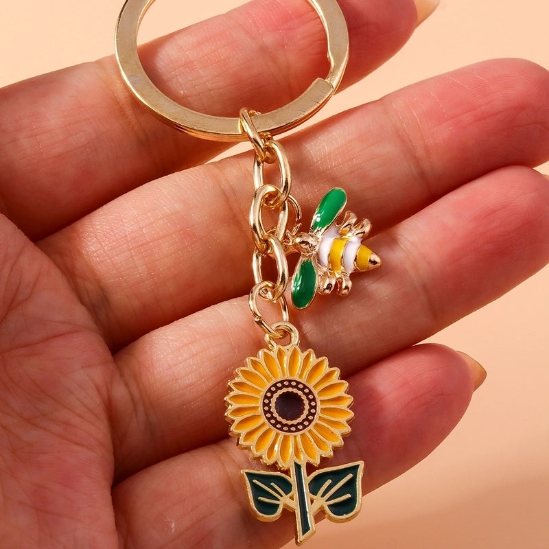 Pastoral Sunflower Bee Alloy Keychain