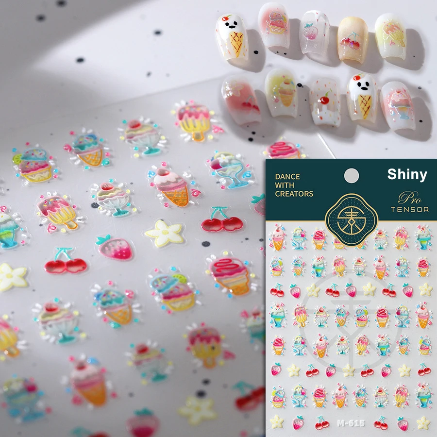 Shiny Cherry Strawberry Star Pudding Sundae Ice Cream Cones Jelly Self Adhesive Nail Art Sticker Summer Manicure Decal Wholesale