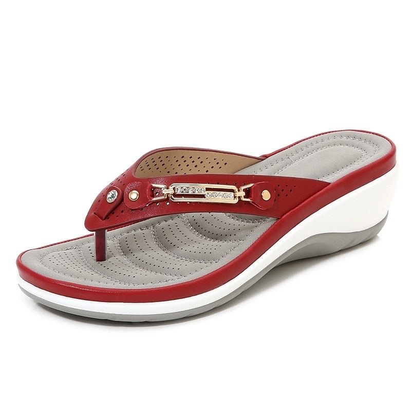 Women's Slippers Summer New Fashion Metal Button Slides Shoes Wedge Beach Sandals Women Outside Platform Flip Flops Sandalias