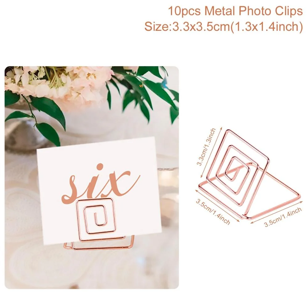 Staraise 10pcs Rose Gold Romantic Heart Shape Metal Photo Clips Wedding Desktop Decoration Table Number Stand Party Supplies