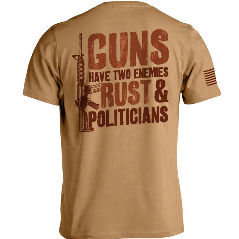 Men‘s Casual “Guns Have Two Enemies”  Printed Short Sleeve T-Shirt