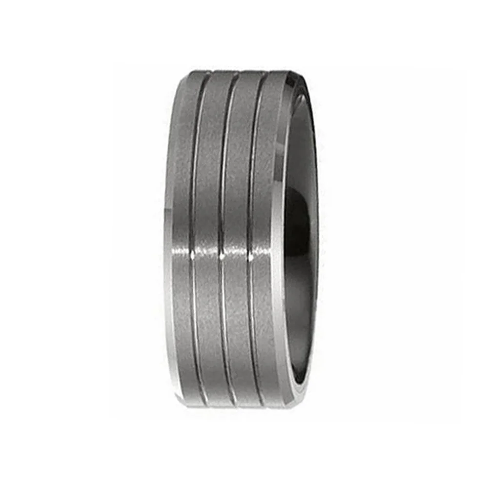 8MM Matte Brushed Mens Grooves Tungsten Carbide Rings Bevel Edge Wedding