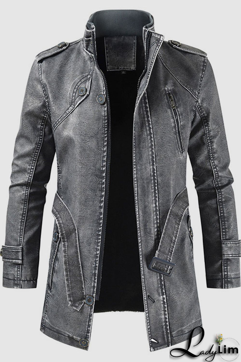 Brown Casual Solid Split Joint Zipper Turtleneck Outerwear