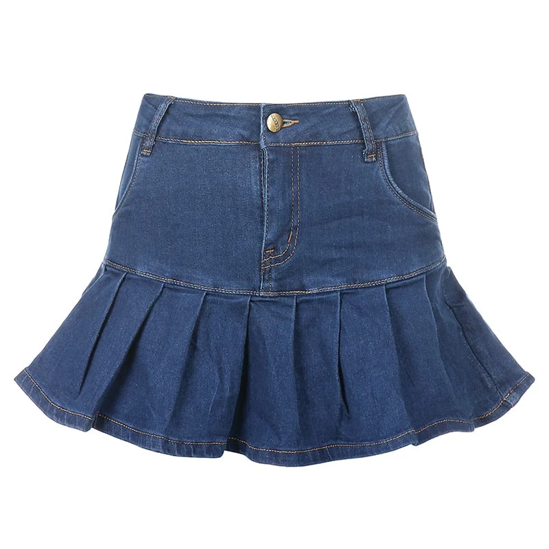 HEYounGIRL Harajuku Punk Denim Mini Pleated Skirt Ladies Summer High Waist Jeans Shorts Skirts Women Ruffles Fashion Korean