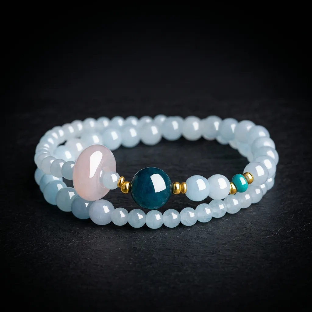 JiStones Celestial Azure Double-Loop Bracelet - Serenity & Prosperity Edition Serene Azure & Rose Quartzite - Double Loop