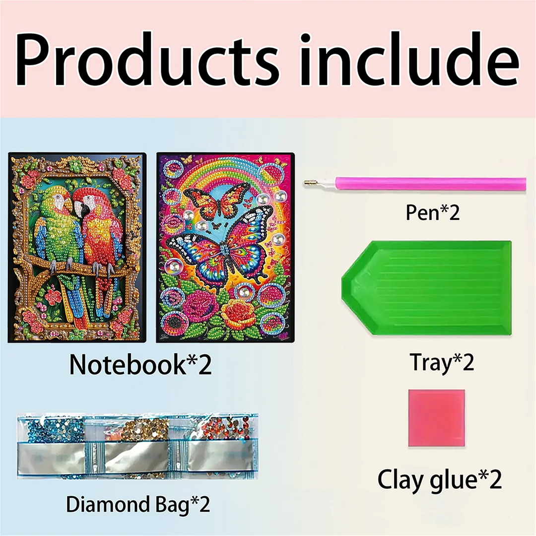 2pcs Bird Partial DIY 50 Pages A5 Diamond Painting Notebook for Study Drawing