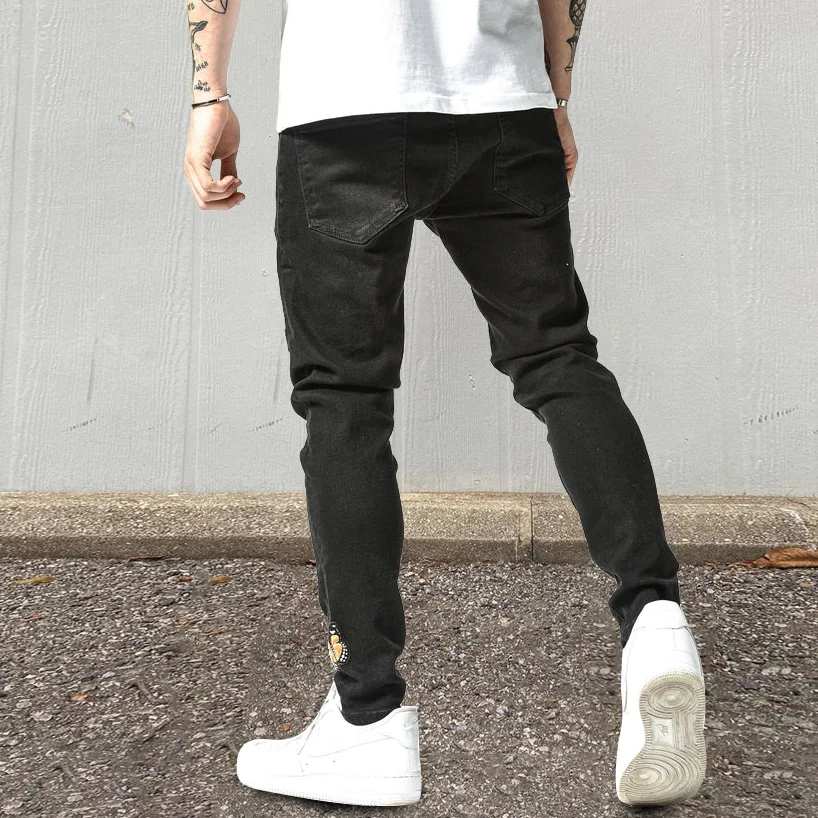 Butterfly pattern personalized street pencil pants jeans