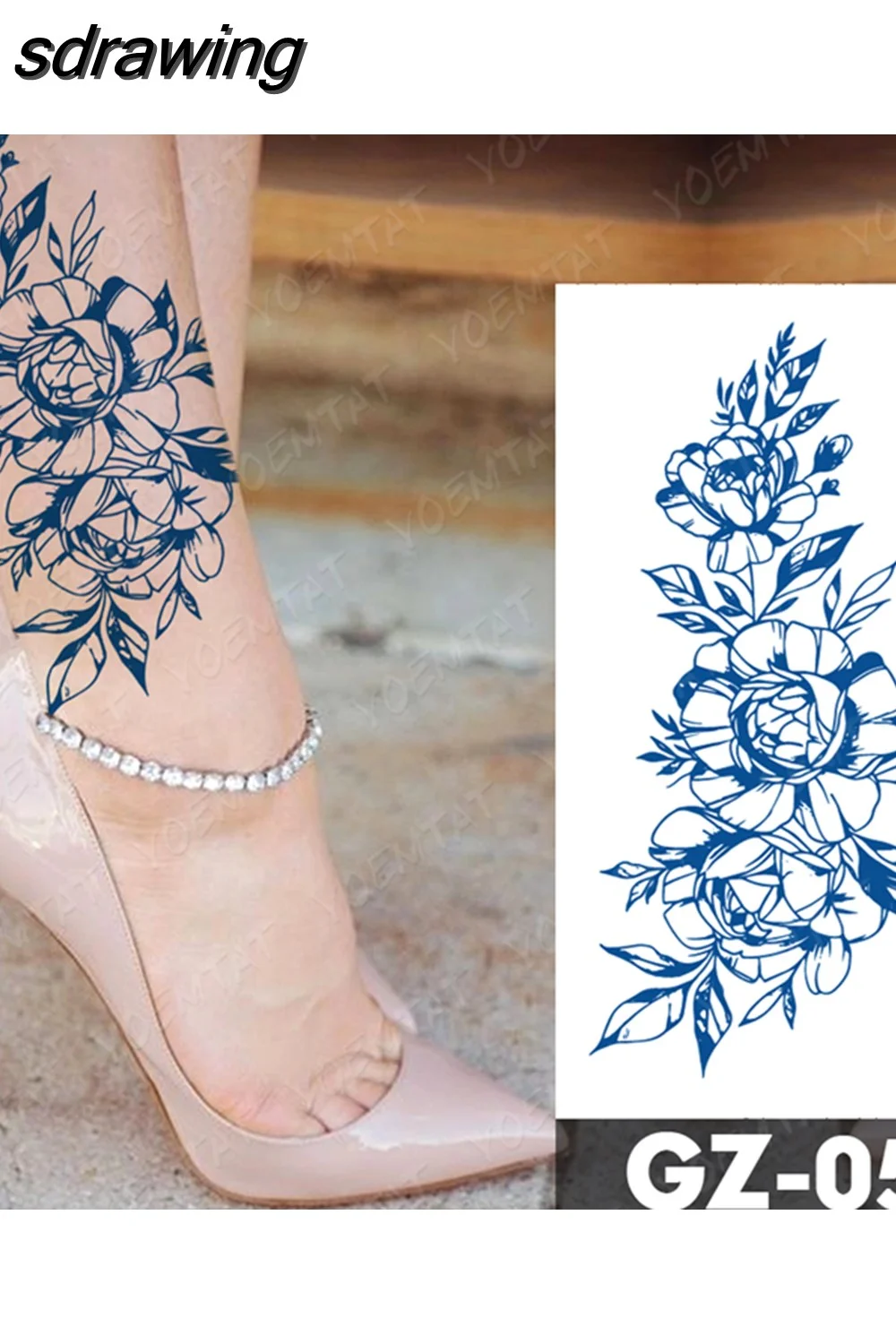 sdrawing Ink Tattoos Body Art Lasting Waterproof Temporary Tattoo Sticker Rose Flower Pearl Tatoo Arm Fake Butterfly Peony Tatto