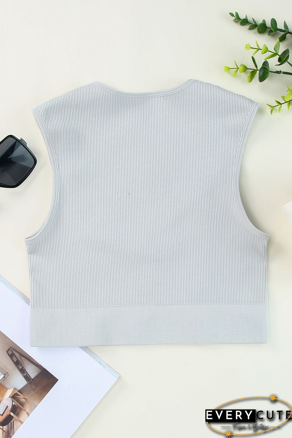 Gray Joint Straps Sleeveless Ribbed Gym Top