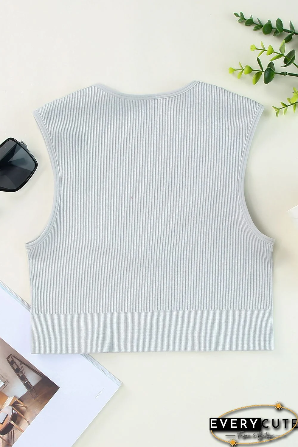 Gray Joint Straps Sleeveless Ribbed Gym Top