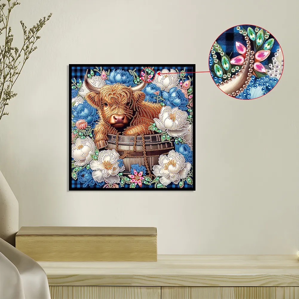 Diamond Painting - Partial Special Shaped Drill - Flower Highland Yak(Canvas|30*30cm)