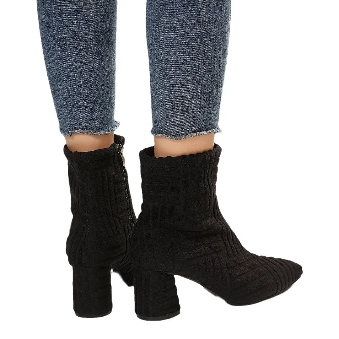 Breakj Breakj Towel Women's Cloth High-Heeling Boots Solid Color Side Zipper Tip Short Fashion Coarse And 2025 New Model