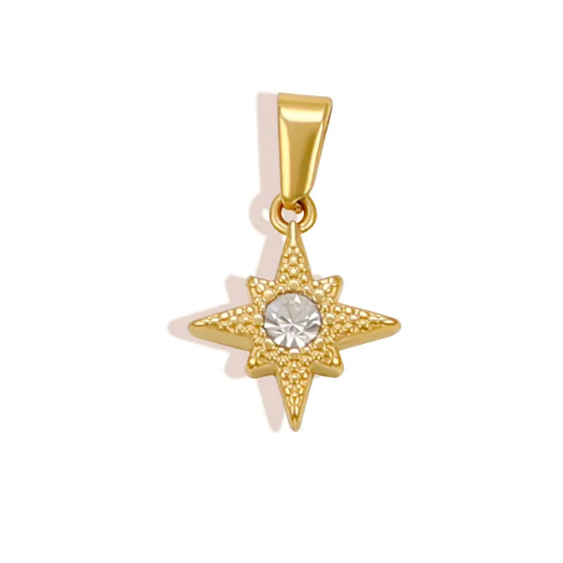 1 Piece 13.3*20.7mm 304 Stainless Steel Zircon 24K Gold Plated Star Heart Shape Butterfly Polished Pendant Jewelry Accessories