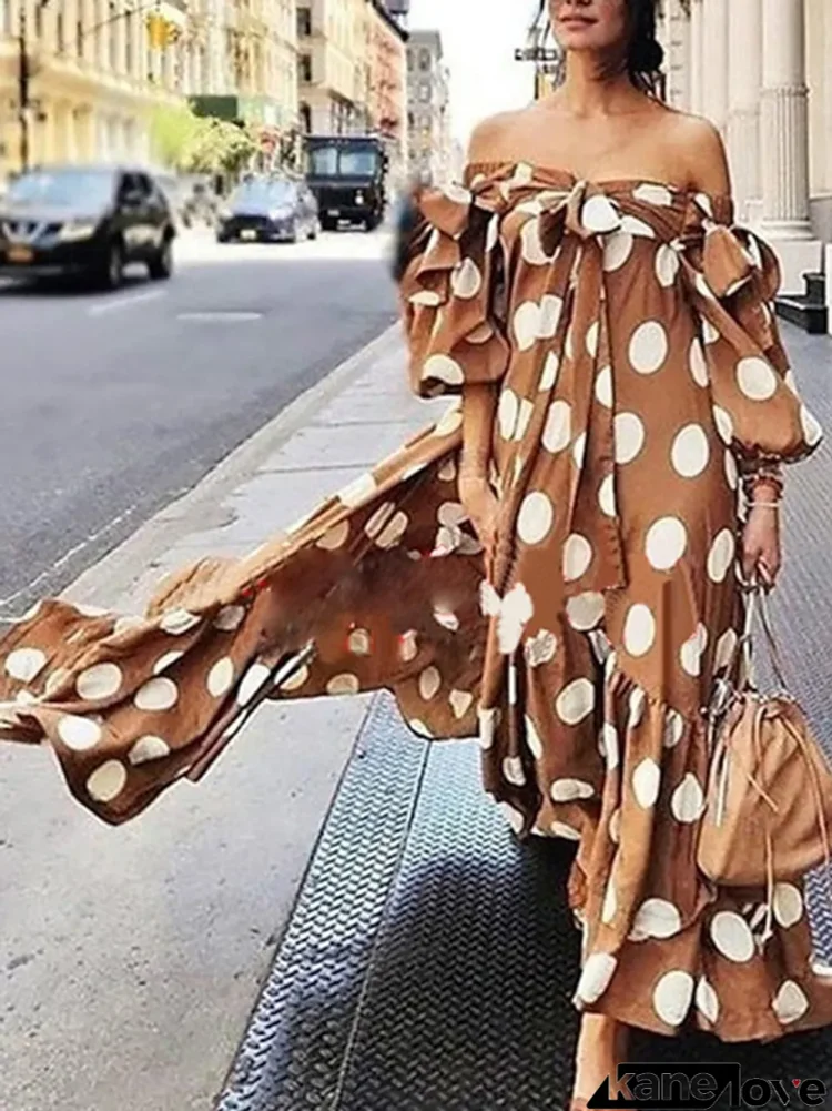 Women's Casual Dress Swing Dress Long Dress Maxi Dress Black Red Brown Sleeveless Polka Dot Print Fall Autumn Off Shoulder Loose Fit S M L XL XXL XXXL 4XL 5XL