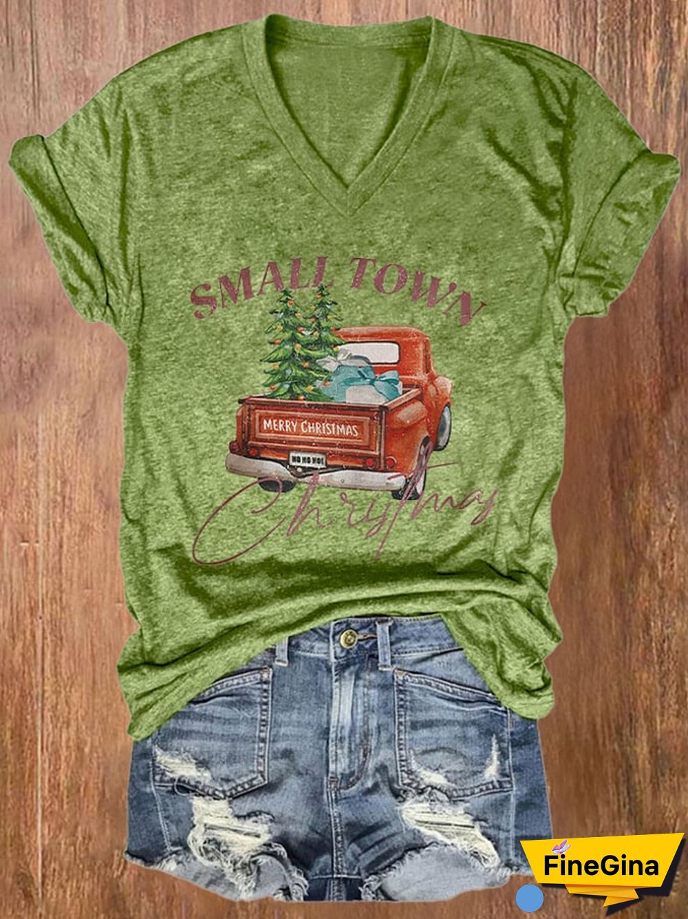 Women's Small Town Christmas Printed Short Sleeve T-Shirt