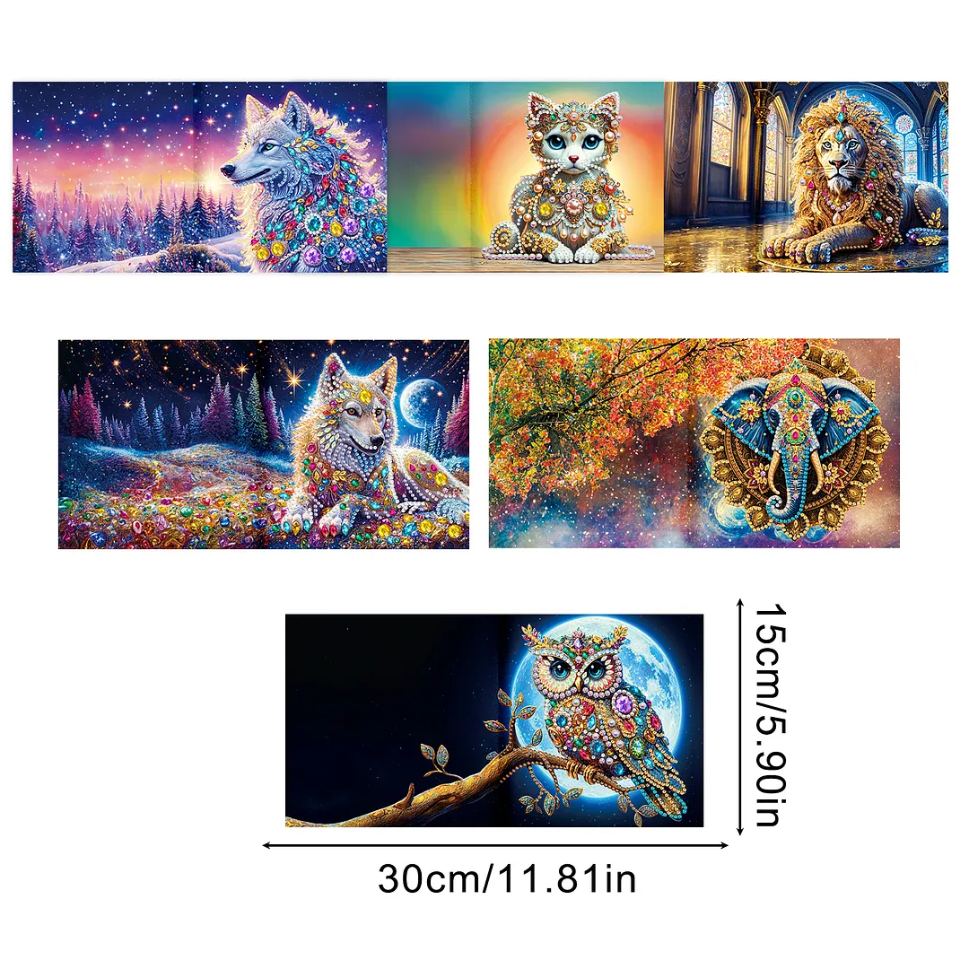 6pcs Gemstone Animals DIY Diamond Painting Greeting Card Kits with Envelopes Diamond Art Greeting Cards Diamond Art Cards Kits for Adults DIY Crafts Family Friend Gifts