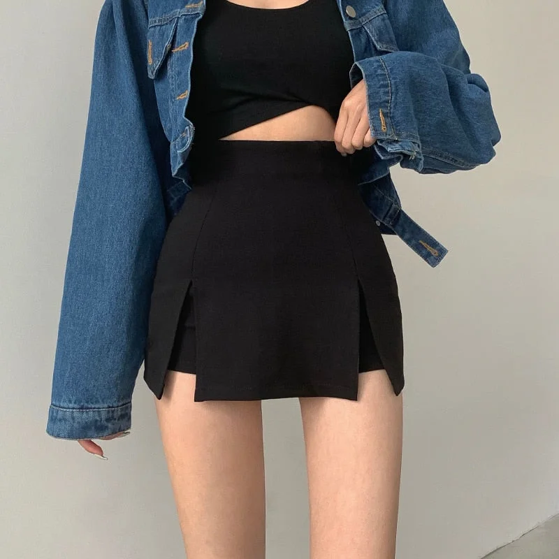 Graduation Gift  party  dress  Billlnai  2023  High Waist Black Short Skirts Women Split Sexy Clubwear Korean Irregular Casual Elasticity Knitted Shorts Skirt Plus Size