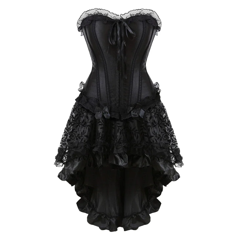 Billionm Sapubonva burlesque corset and skirt set irregular lace up gothic bustier corset dresses for women adjustable plus size black