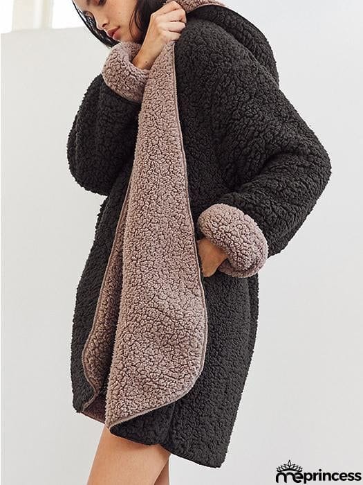 [Quality] Open Front Hooded Fur Coat