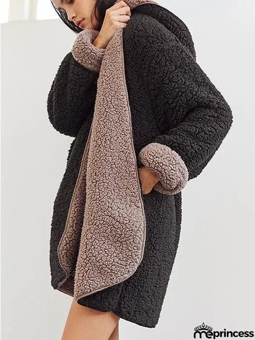 [Quality] Open Front Hooded Fur Coat