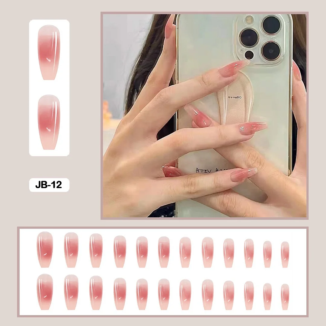 24pcs Gradient Amber Marble Texture Nails Art Long Trapezoid False Nails Wearable Fake Nails With Glue And Wearing Tools-Nail Inspo