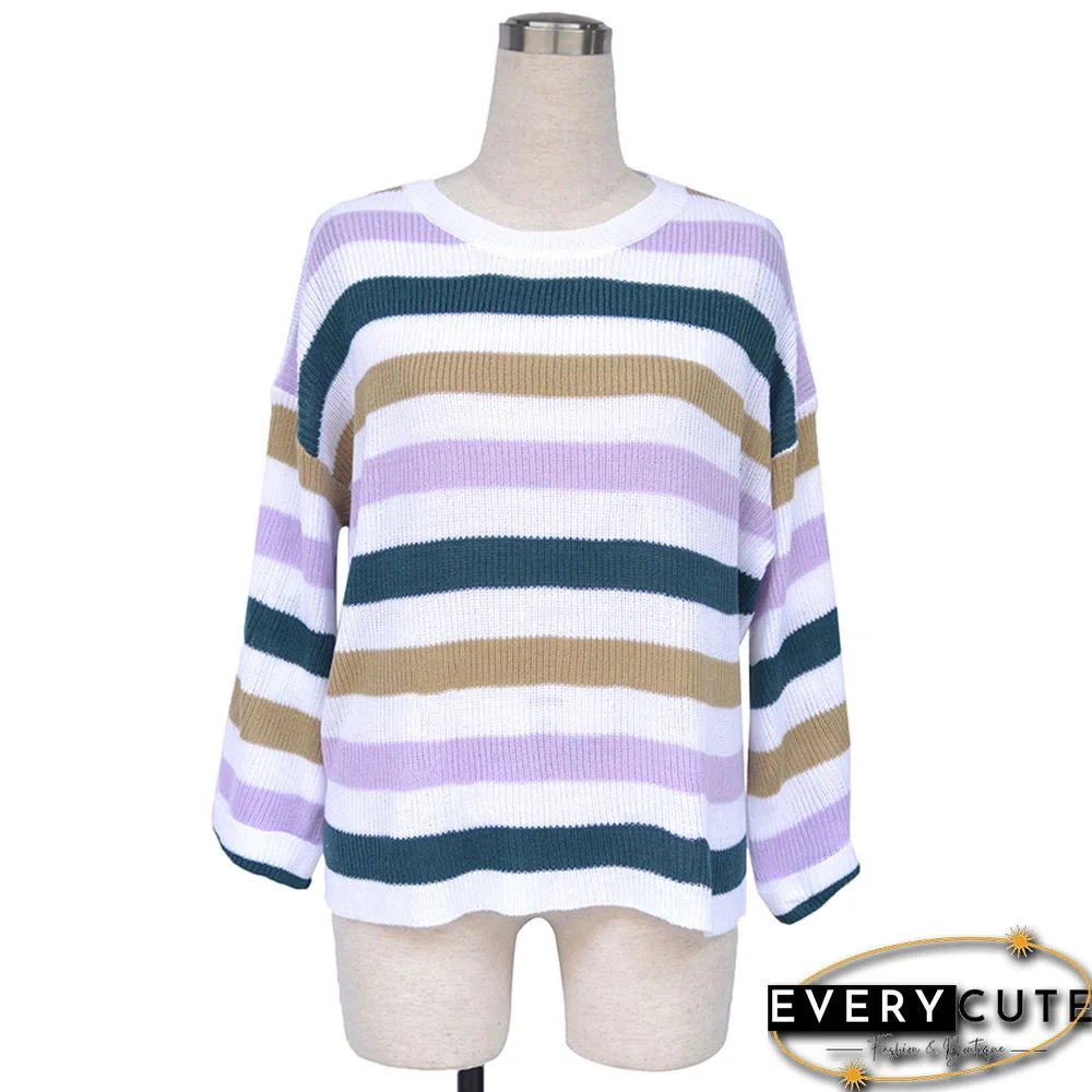 Purple Stripes Loose Fit Sweater