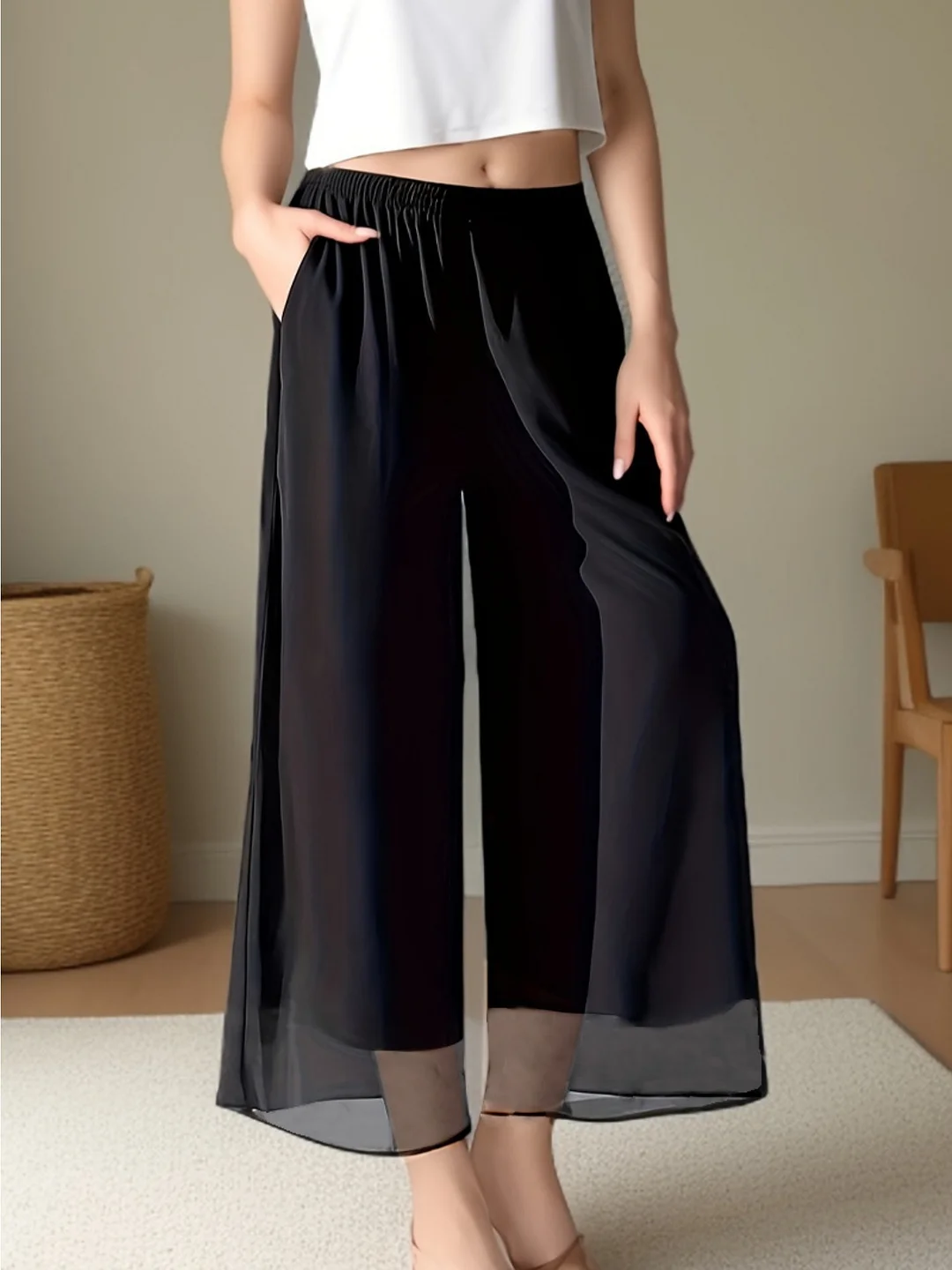 Summer Chiffon Wide Leg Pants Flowy & Breathable Women's Trouser | IFYHOME