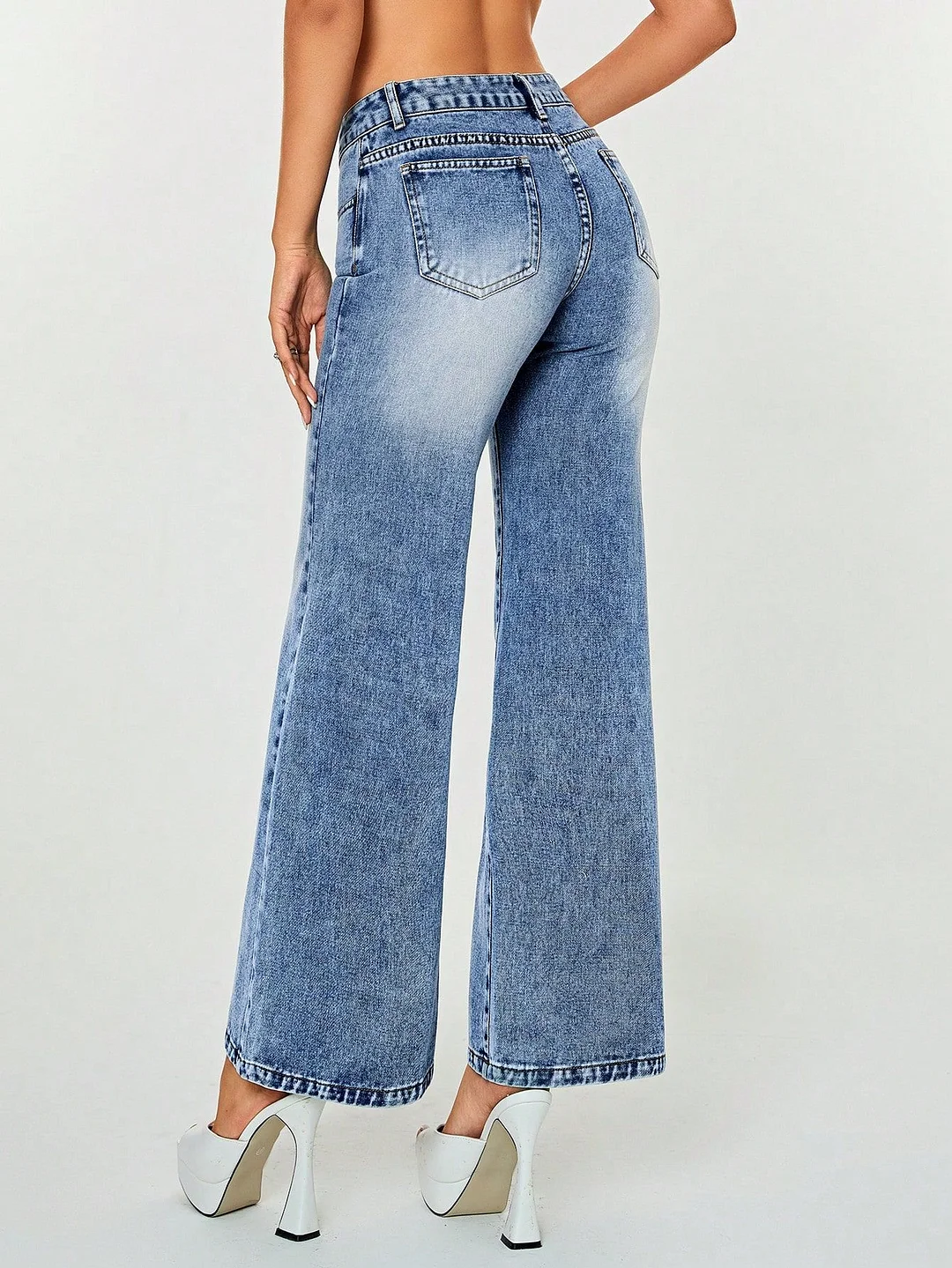 Women's High Waist Casual Wide Leg Denim Jean Pants