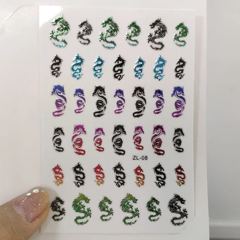 3D Dragon Nail Art Decals Stickers Colorful Dragons Design Self Adhesive DIY Nail Art Decoration Decals Manicure Tool-Nail Inspo