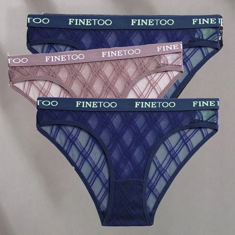 FINETOO 3PCS/Set Mesh Women Sexy Panties Lingerie M-XXL Breathable Underwear Pantys Low Waist Girl Briefs Letter Woman Underpant