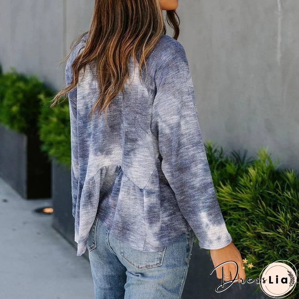 Autumn Winter Sexy Woman Tshirts Tie-dye Long Sleeved Tops Aesthetic Clothes Color All-match Fashion Women's Fall Clothing