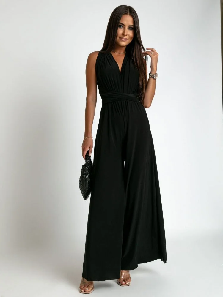 Fashion Solid One Piece Jumpsuit Women  Slim Waist Commute Overall Office Summer Elegant Backless Lace-up Playsuits 2023 News