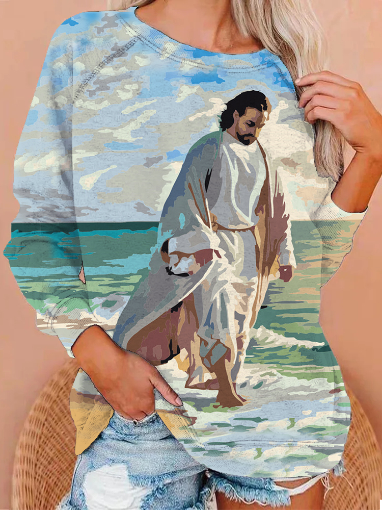 Women's Jesus Painting Casual Sweatshirt wearshes