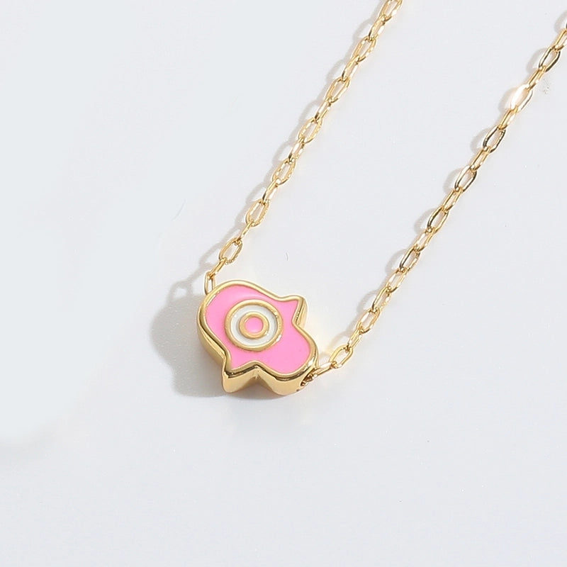 Copper 14K Gold Plated Enamel  Pendant Necklace