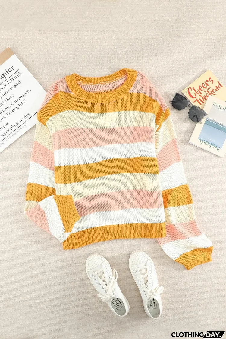 Striped Dropped Shoulder Knitted Pullover Sweater