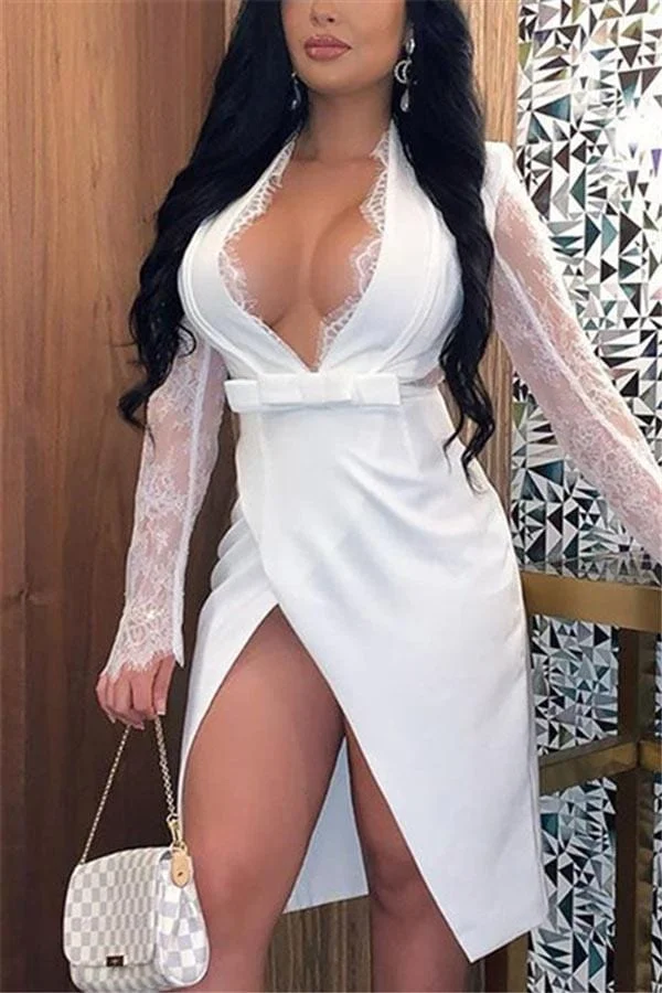 Sexy V-neck Lace Stitching Dress