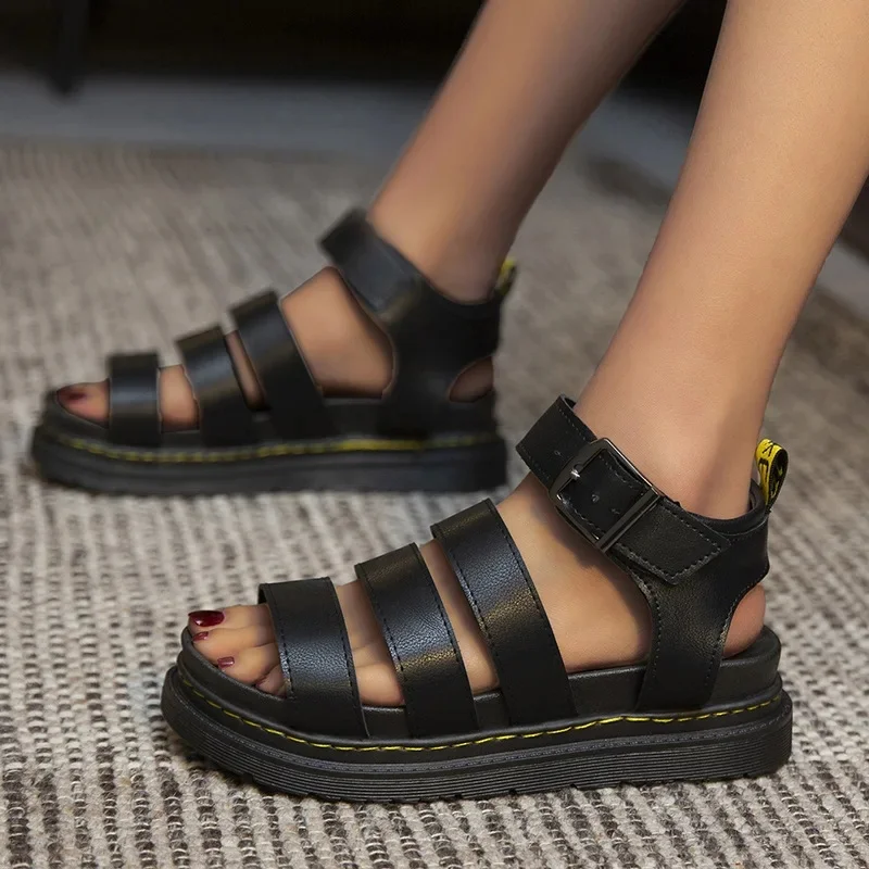 Women's Cool Thick Sole Casual Round Head Buckle Open Toe Platform Roman Sandals 