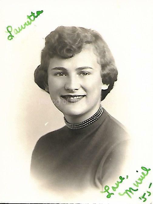 Found Photo Poster painting bw 1950's HIGH SCHOOL GIRL Original Portrait YOUNG WOMAN 15 28 T