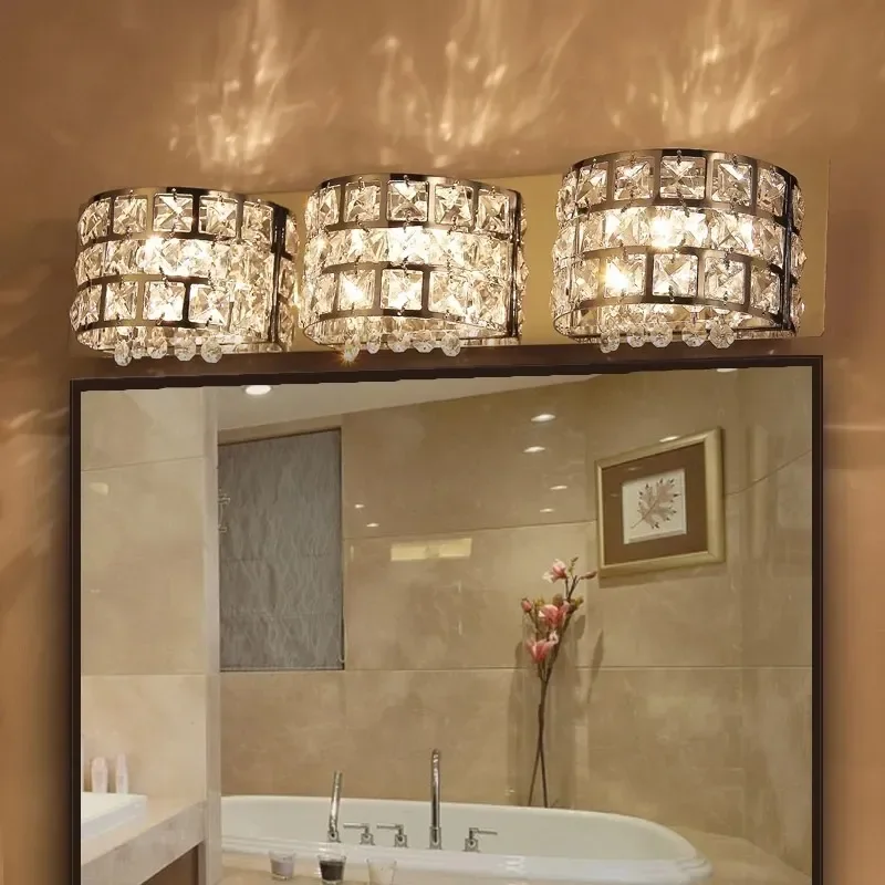 Modern Clear Crystals Bath Vanity Wall Light in Chrome JOSENART Josenart