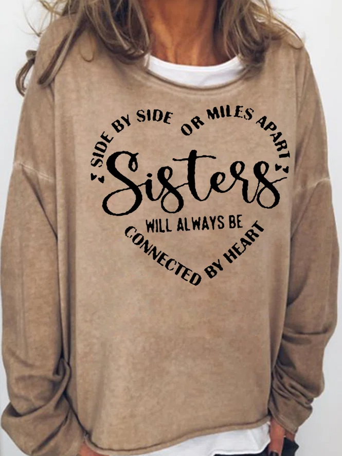 Sisters Will Always Be Connected By Heart Printed Women's T-shirt