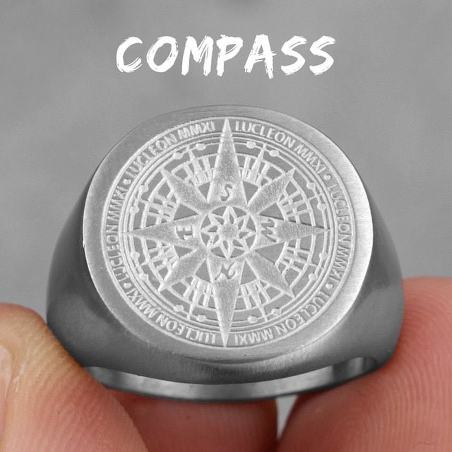 YOY-Compass World Map Gold Black Men Rings