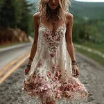 Vintage Boho Floral Embroidery Art Linen Mini Caimi Dress - Image 2