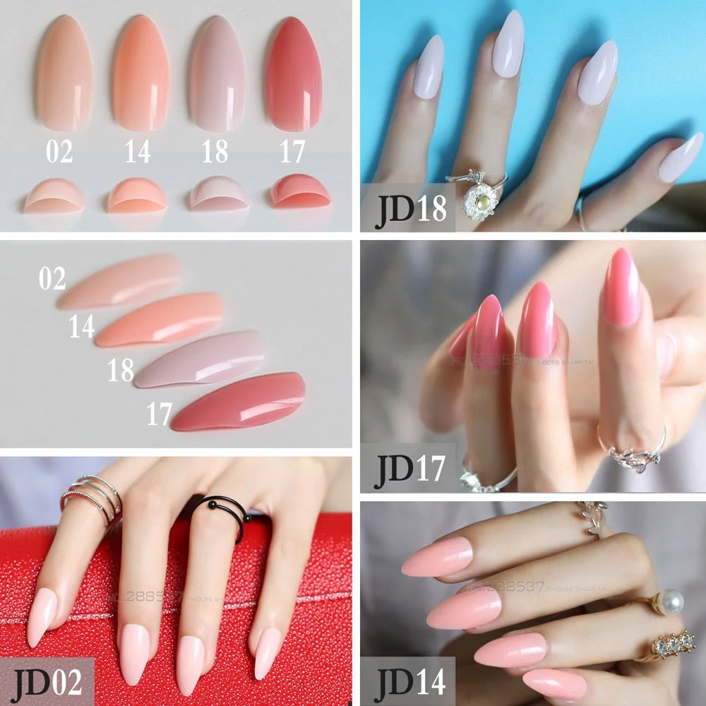 New Fake Short Rose Pointed Soft Pink Nude Red Brown Blue Stiletto False Nails full cover Pure colour candy Purple Khaki White-Nail Inspo